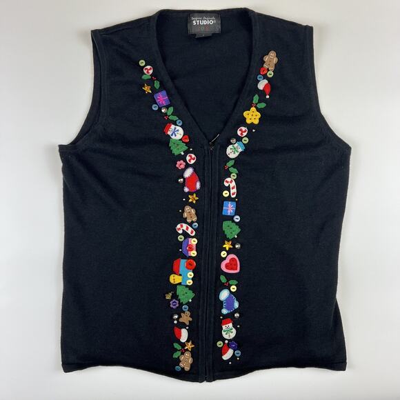 Ugly CHRISTMAS SWEATER VEST WOMENS Size Large Jingle Bells Felt - Picture 1 of 9
